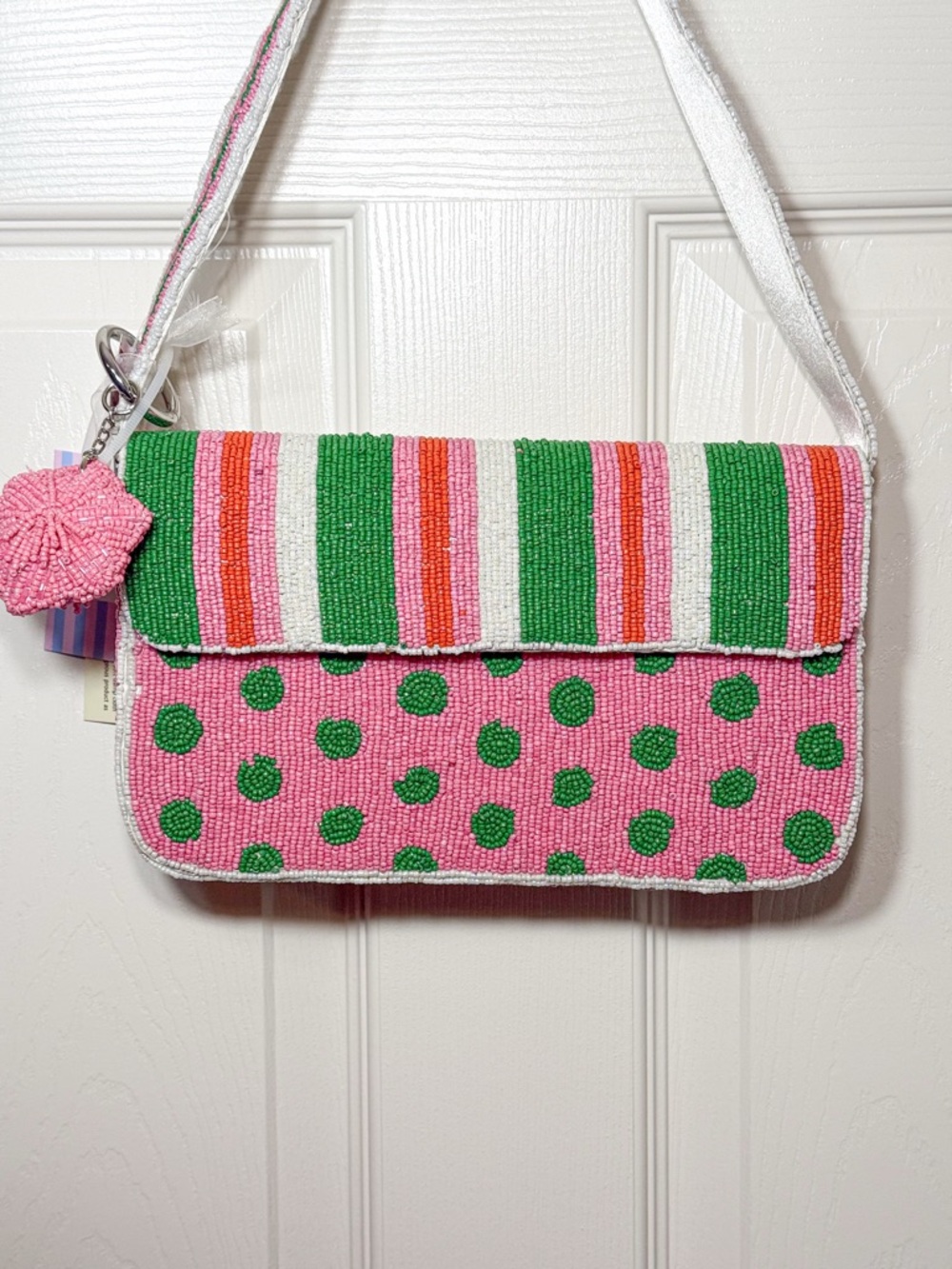 Viral TJ Maxx Beaded Bag Pink Green Stripe Polka Dot Shoulder Purse TikTok